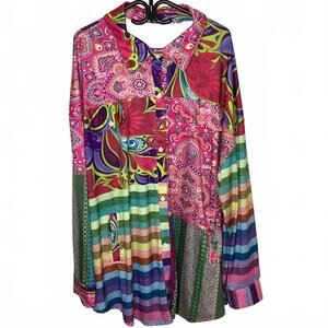 Lily by Firmiano Boho Colorful Patchwork, Long Sleeve Shirt/ Overshirt  3 XL